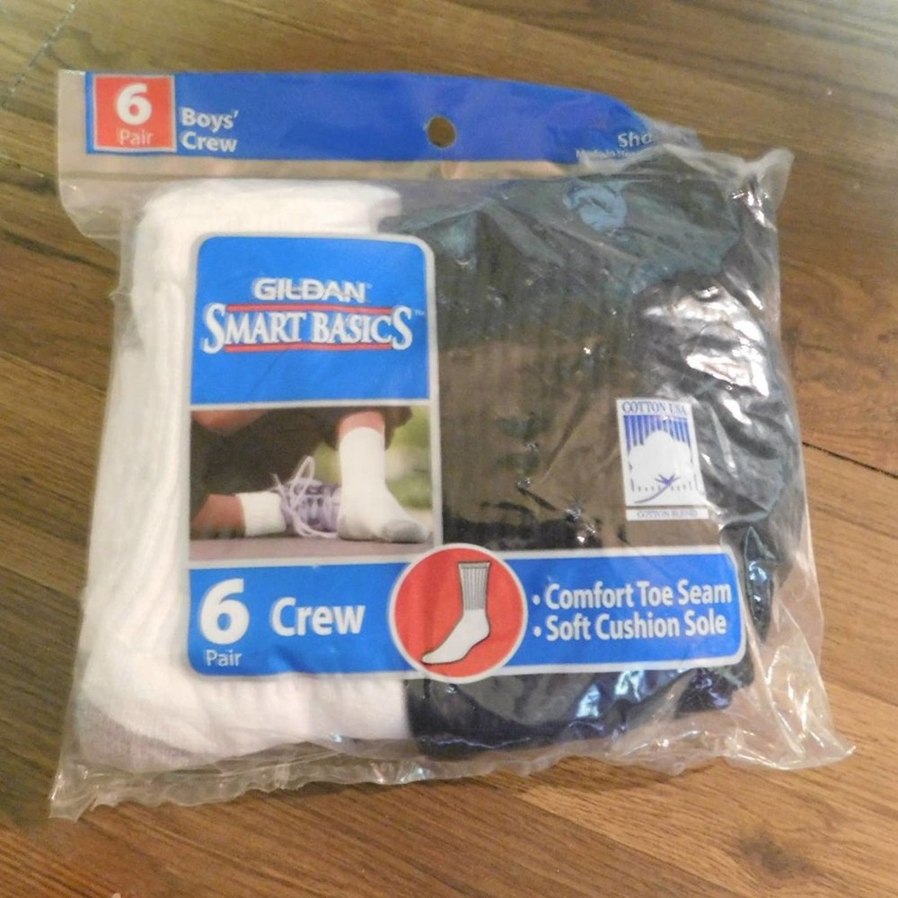 Gildan Smart Basics Boys 6 pr. Crew Socks 10-2.5